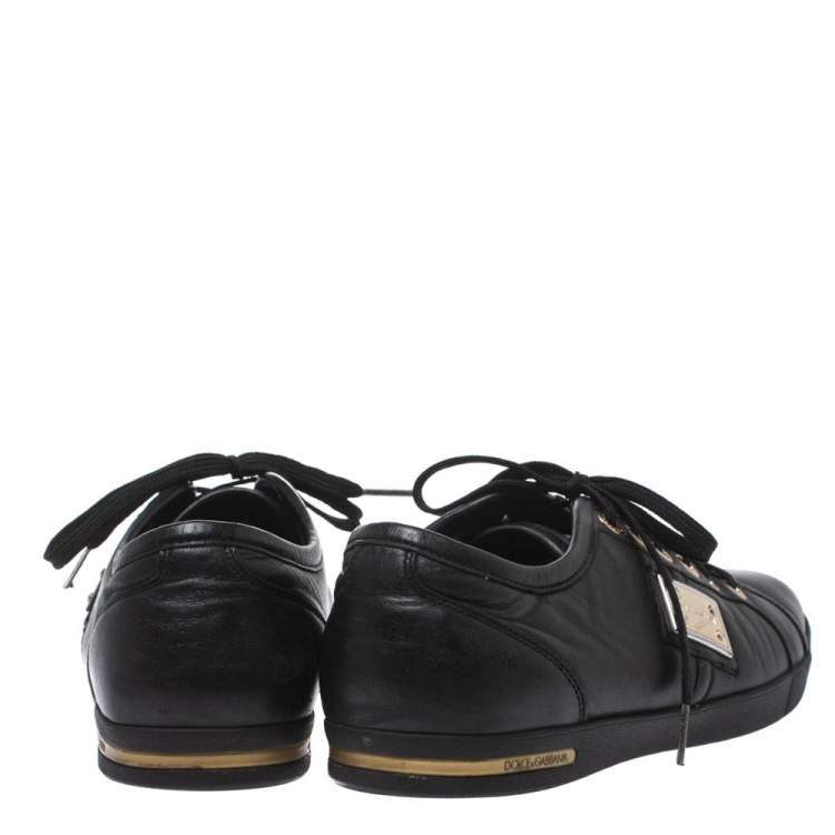 Pre Owned Dolce & Gabbana Black Leather Logo Plaque Sneakers Size 41