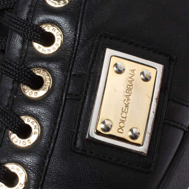 Pre Owned Dolce & Gabbana Black Leather Logo Plaque Sneakers Size 41