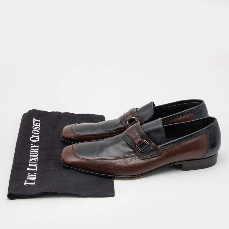 Pre Owned Dolce & Gabbana Two Tone Leather Slip On Loafers Size 42.5