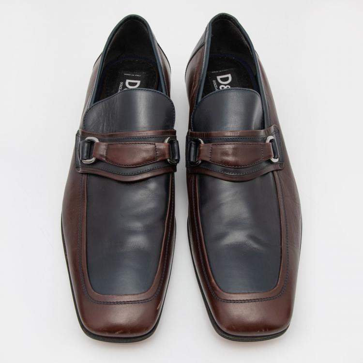 Pre Owned Dolce & Gabbana Two Tone Leather Slip On Loafers Size 42.5