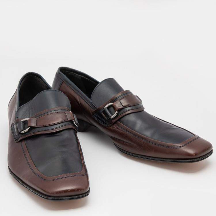 Pre Owned Dolce & Gabbana Two Tone Leather Slip On Loafers Size 42.5