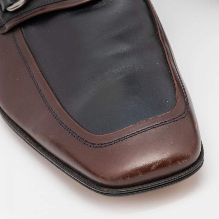 Pre Owned Dolce & Gabbana Two Tone Leather Slip On Loafers Size 42.5