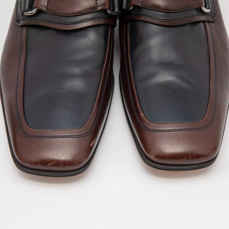 Pre Owned Dolce & Gabbana Two Tone Leather Slip On Loafers Size 42.5