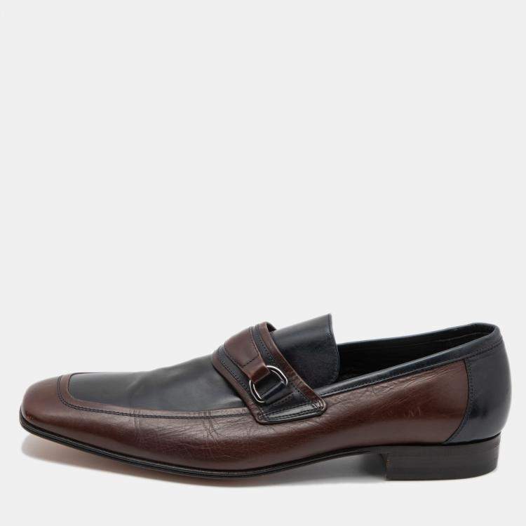 Pre Owned Dolce & Gabbana Two Tone Leather Slip On Loafers Size 42.5