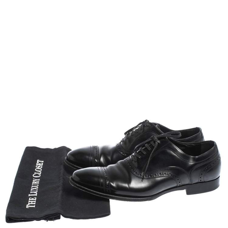 Pre Owned Dolce & Gabbana Black Brogue Leather Lace Up Oxfords Size 40.5