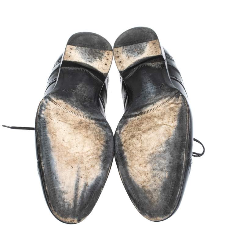 Pre Owned Dolce & Gabbana Black Brogue Leather Lace Up Oxfords Size 40.5