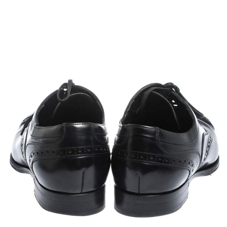 Pre Owned Dolce & Gabbana Black Brogue Leather Lace Up Oxfords Size 40.5