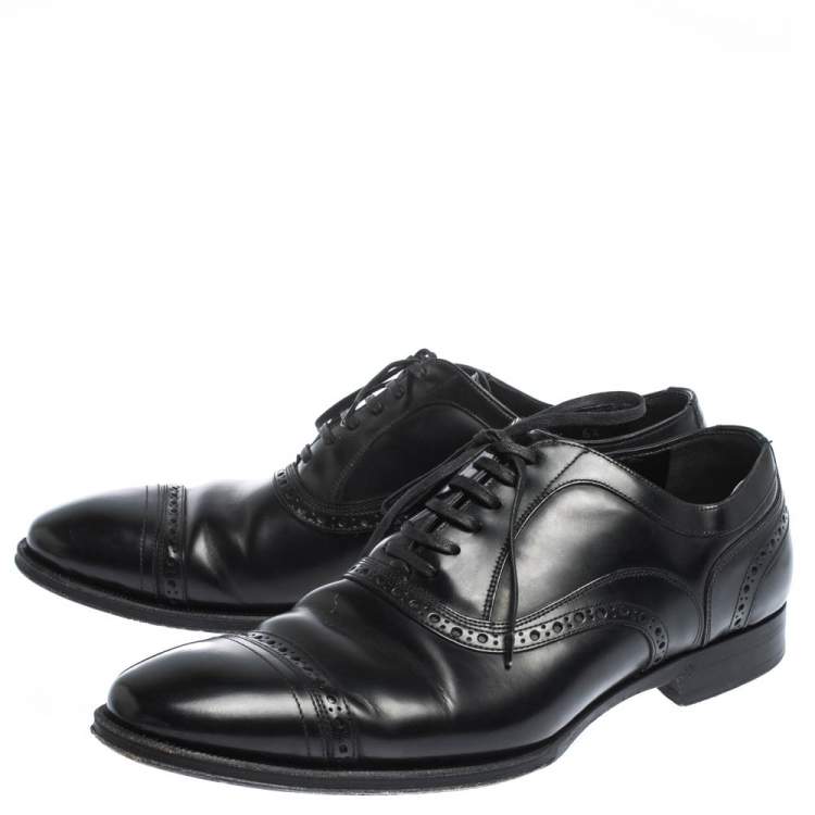 Pre Owned Dolce & Gabbana Black Brogue Leather Lace Up Oxfords Size 40.5