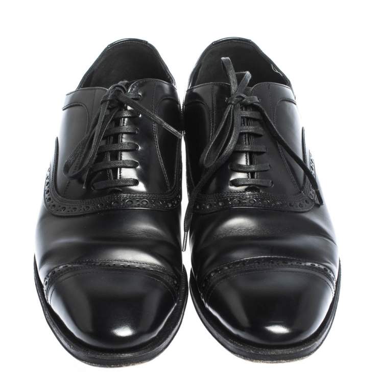 Pre Owned Dolce & Gabbana Black Brogue Leather Lace Up Oxfords Size 40.5