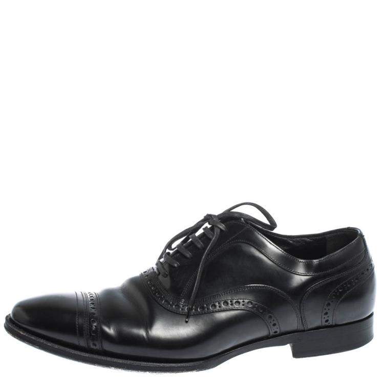 Pre Owned Dolce & Gabbana Black Brogue Leather Lace Up Oxfords Size 40.5