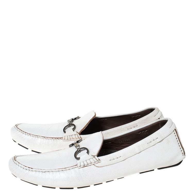 Pre Owned Dolce & Gabbana White Leather Horsebit Loafers Size 45