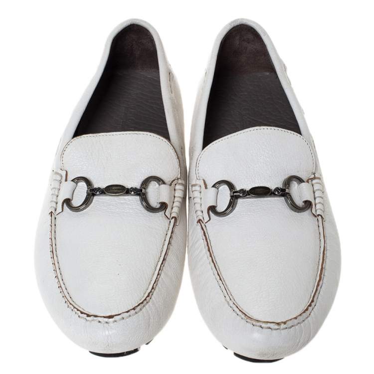 Pre Owned Dolce & Gabbana White Leather Horsebit Loafers Size 45
