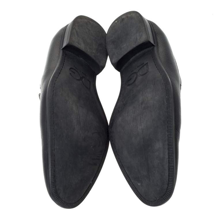 مملوكة مسبقًا Dolce & Gabbana Black Leather Slip On Loafers Size 43