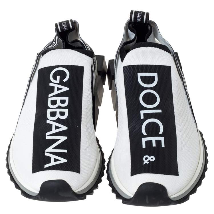 مملوكة مسبقًا Dolce & Gabbana White/Black Stretch Fabric Logo Sorrento Slip On Sneakers Size 40