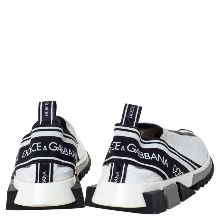 مملوكة مسبقًا Dolce & Gabbana White/Black Stretch Fabric Logo Sorrento Slip On Sneakers Size 40
