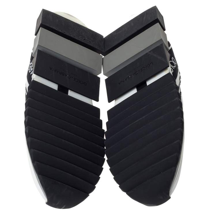 مملوكة مسبقًا Dolce & Gabbana White/Black Stretch Fabric Logo Sorrento Slip On Sneakers Size 40