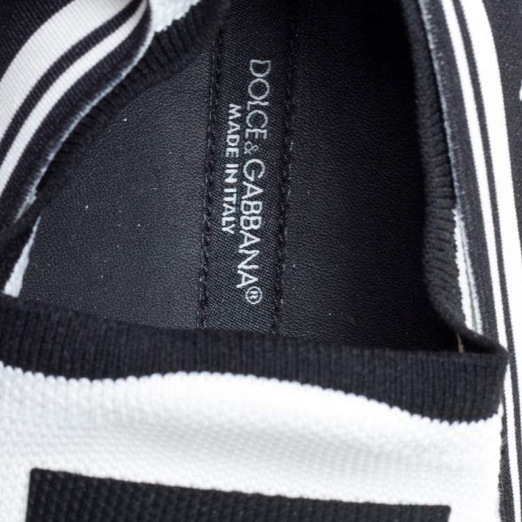مملوكة مسبقًا Dolce & Gabbana White/Black Stretch Fabric Logo Sorrento Slip On Sneakers Size 40