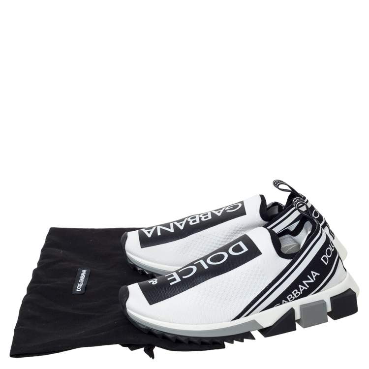 مملوكة مسبقًا Dolce & Gabbana White/Black Stretch Fabric Logo Sorrento Slip On Sneakers Size 40
