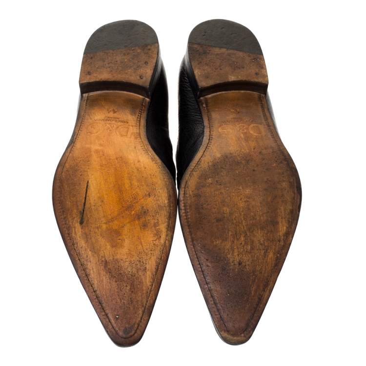 Pre Owned Dolce & Gabbana Black Leather Slip On Pointed Toe Loafers Size 44