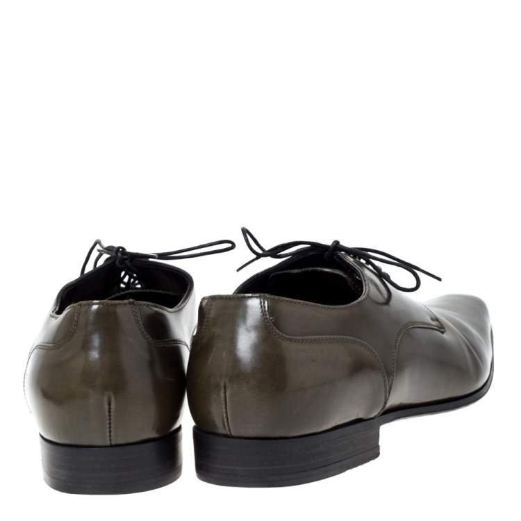 Pre Owned Dolce & Gabbana Olive Green Leather Oxfords Size 43