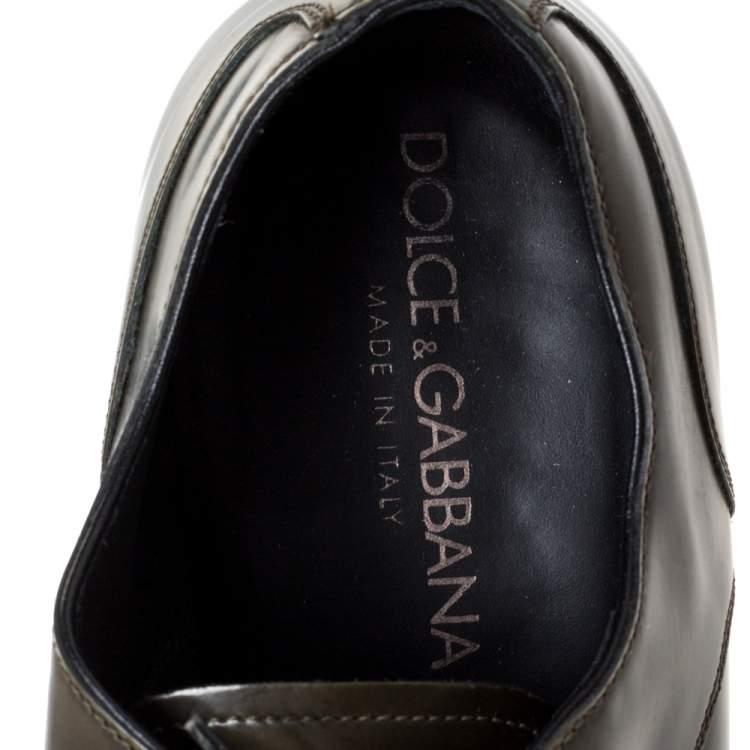 Pre Owned Dolce & Gabbana Olive Green Leather Oxfords Size 43