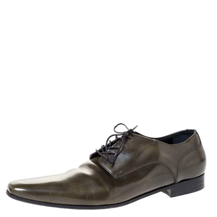 Pre Owned Dolce & Gabbana Olive Green Leather Oxfords Size 43