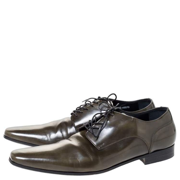 Pre Owned Dolce & Gabbana Olive Green Leather Oxfords Size 43