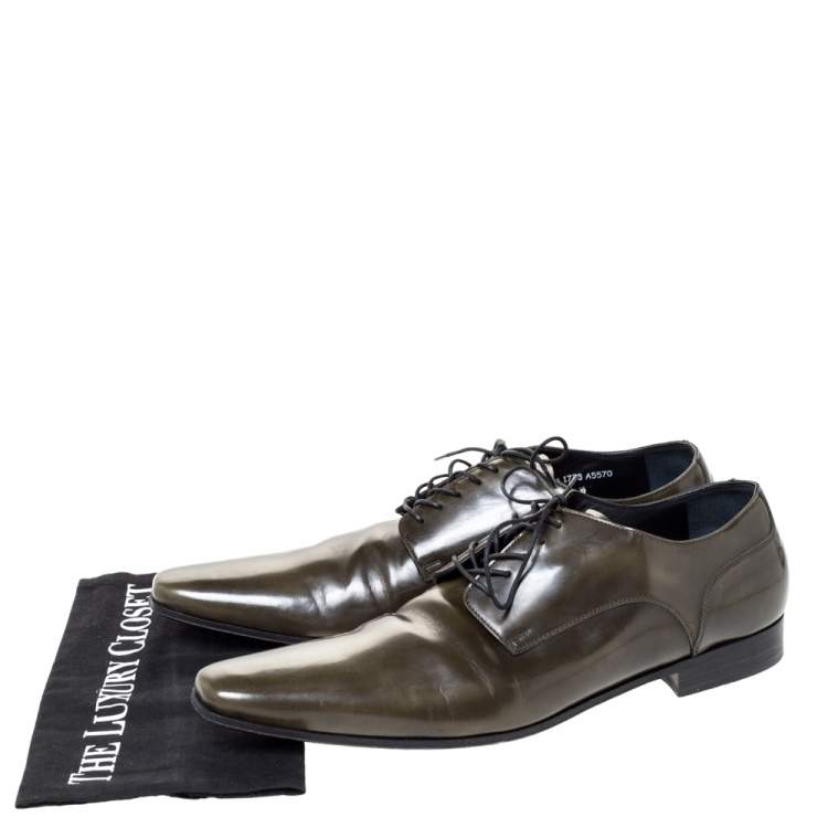 Pre Owned Dolce & Gabbana Olive Green Leather Oxfords Size 43