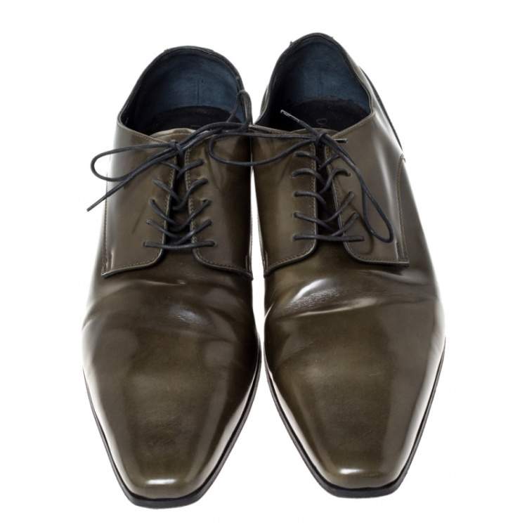 Pre Owned Dolce & Gabbana Olive Green Leather Oxfords Size 43