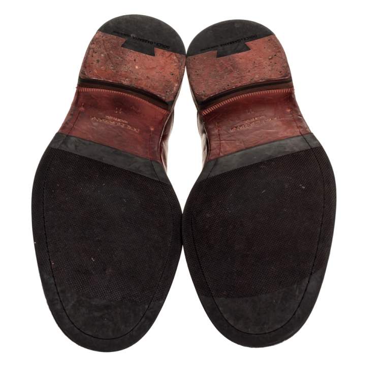 مملوكة مسبقًا Dolce & Gabbana Burgundy Brogue Leather Oxfords Size 45