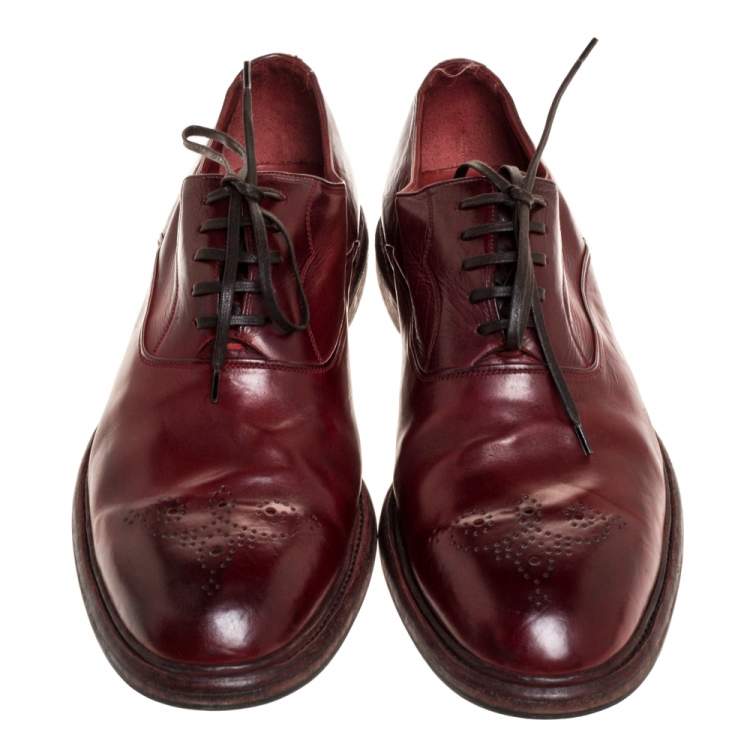 مملوكة مسبقًا Dolce & Gabbana Burgundy Brogue Leather Oxfords Size 45