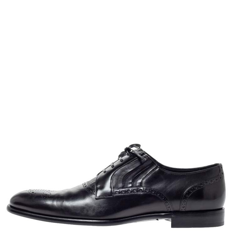Pre Owned Dolce & Gabbana Black Leather Brogue Detail Derby Size 45