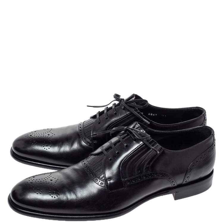 Pre Owned Dolce & Gabbana Black Leather Brogue Detail Derby Size 45