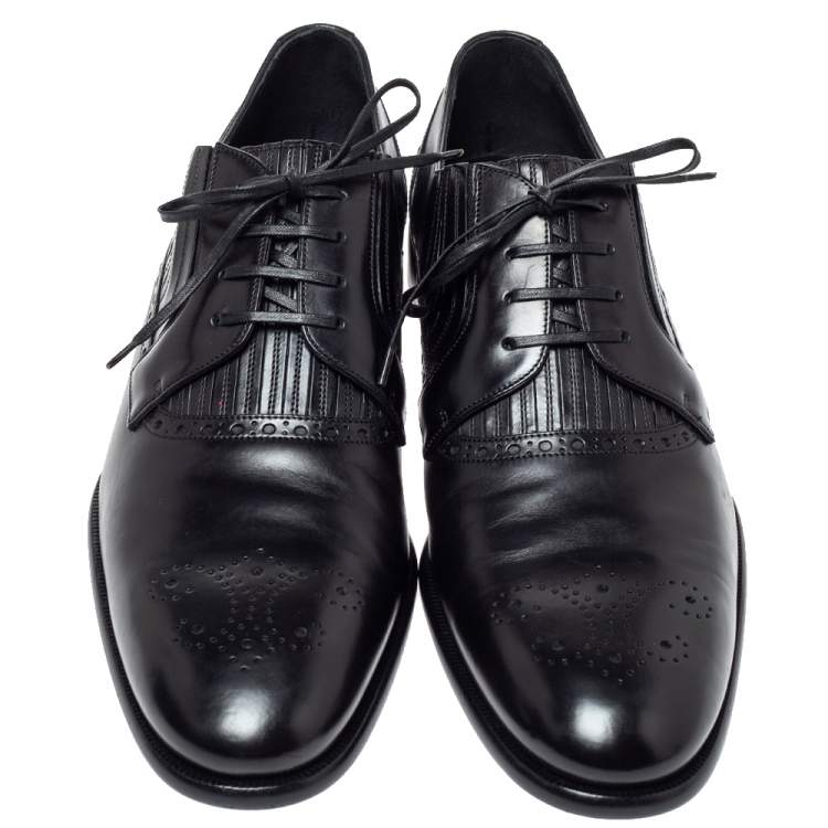 Pre Owned Dolce & Gabbana Black Leather Brogue Detail Derby Size 45