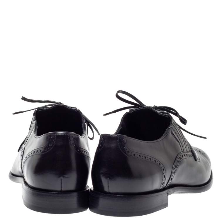 Pre Owned Dolce & Gabbana Black Leather Brogue Detail Derby Size 45