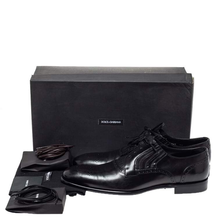 Pre Owned Dolce & Gabbana Black Leather Brogue Detail Derby Size 45