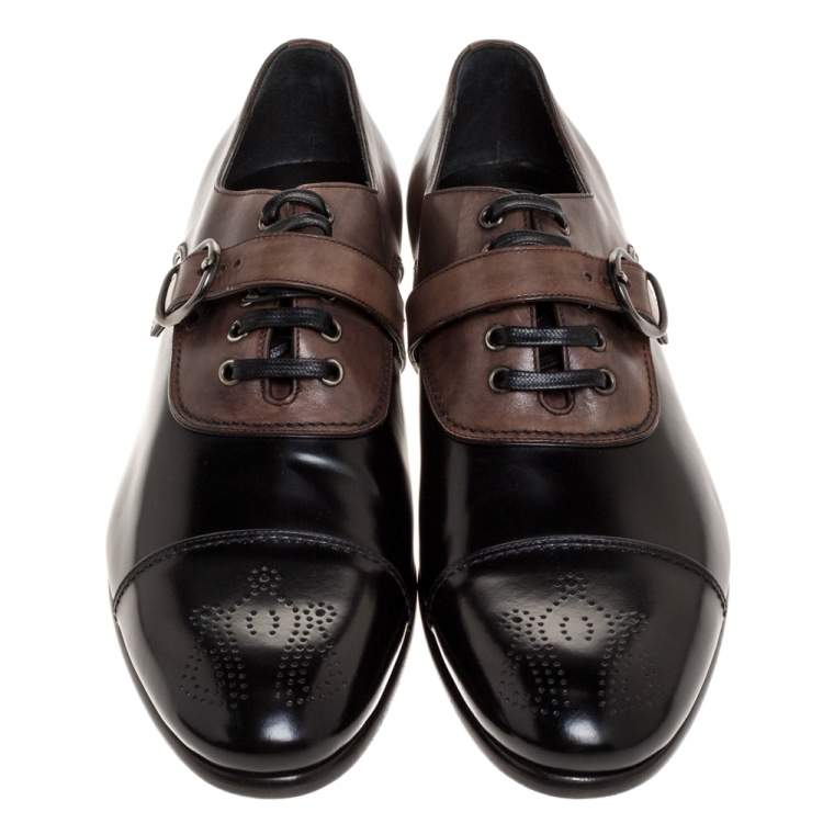 Pre Owned Dolce & Gabbana 2 Tone Leather Lace Up And Buckle Strap Oxford Size 45