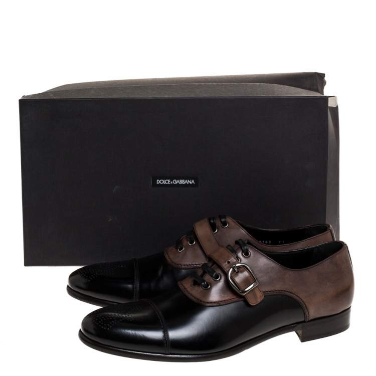 Pre Owned Dolce & Gabbana 2 Tone Leather Lace Up And Buckle Strap Oxford Size 45