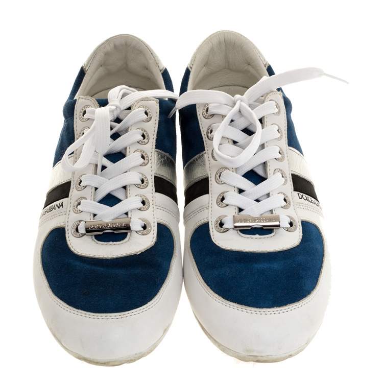 Pre Owned Dolce & Gabbana Multicolor Leather and Suede Low Top Sneakers Size 41.5