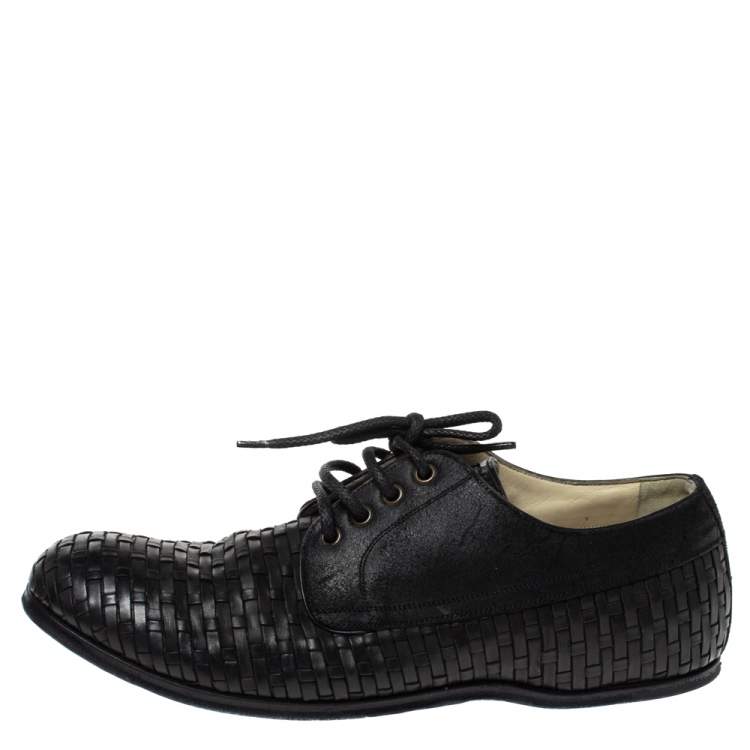 Pre Owned Dolce & Gabbana Black Woven Leather And Suede Lace Up Derby Size 42