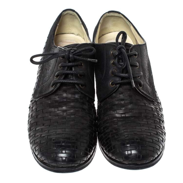 Pre Owned Dolce & Gabbana Black Woven Leather And Suede Lace Up Derby Size 42