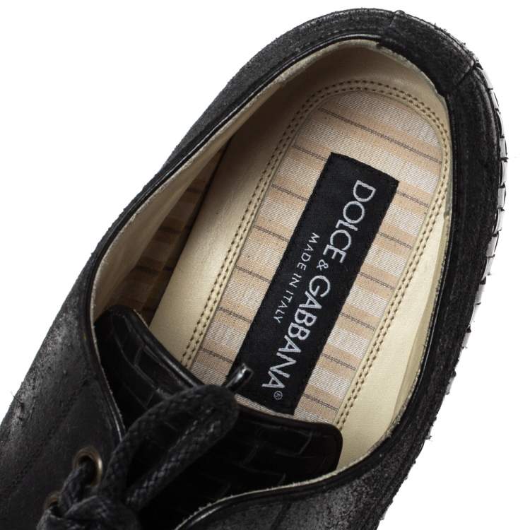 Pre Owned Dolce & Gabbana Black Woven Leather And Suede Lace Up Derby Size 42