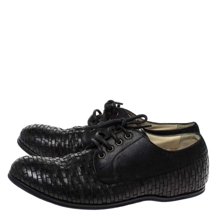 Pre Owned Dolce & Gabbana Black Woven Leather And Suede Lace Up Derby Size 42