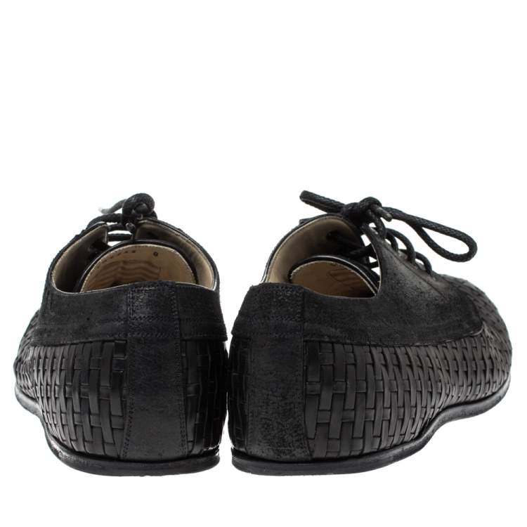 Pre Owned Dolce & Gabbana Black Woven Leather And Suede Lace Up Derby Size 42