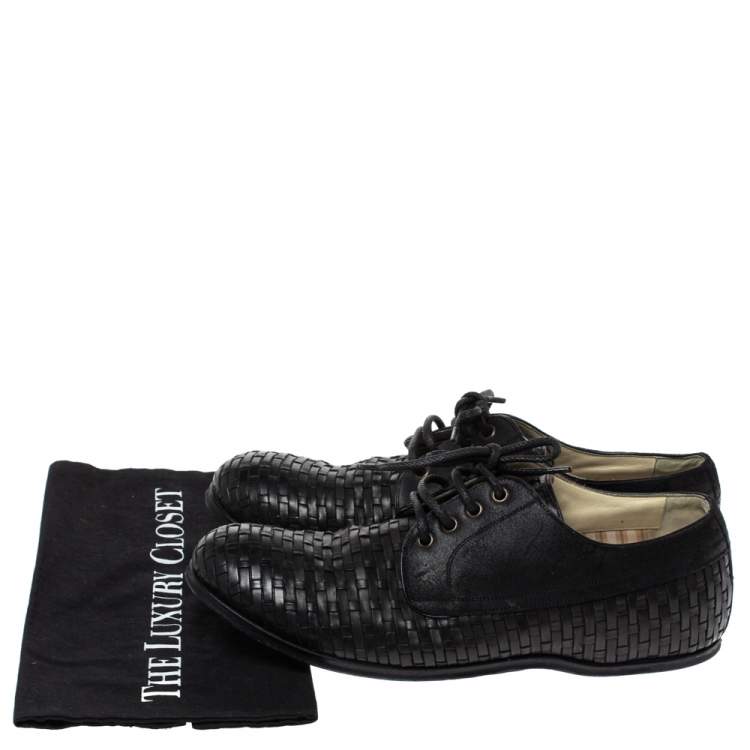 Pre Owned Dolce & Gabbana Black Woven Leather And Suede Lace Up Derby Size 42