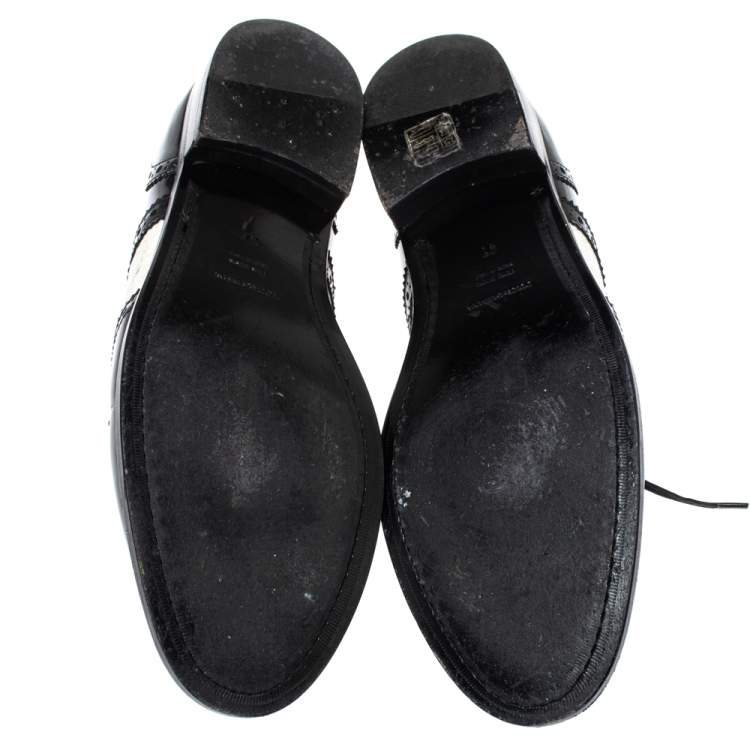 Pre Owned Dolce & Gabbana Black Brogue Leather Crystal Embellished Wool and Leather Oxfords Size 41