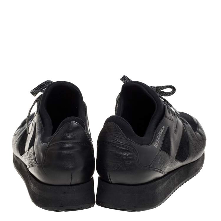 Pre Owned Dolce & Gabbana Black Leather, Fabric And Suede Low Top Sneakers Size 44