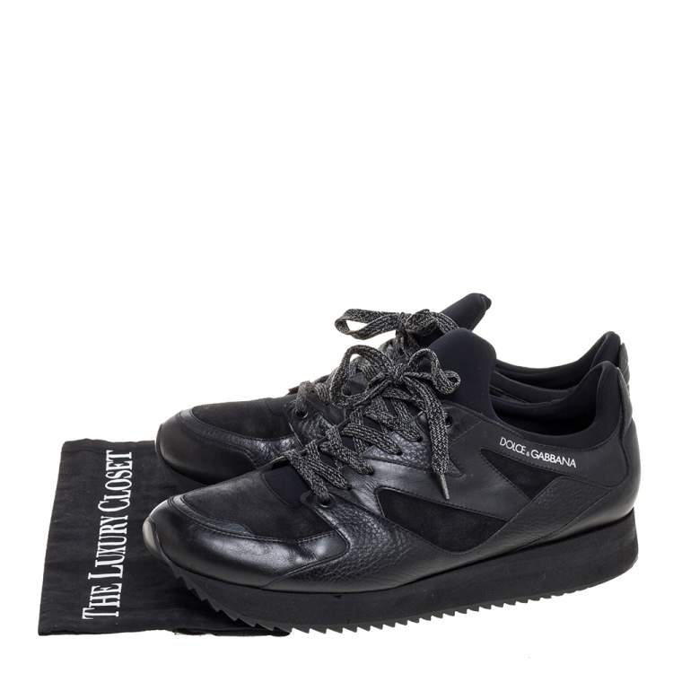 Pre Owned Dolce & Gabbana Black Leather, Fabric And Suede Low Top Sneakers Size 44