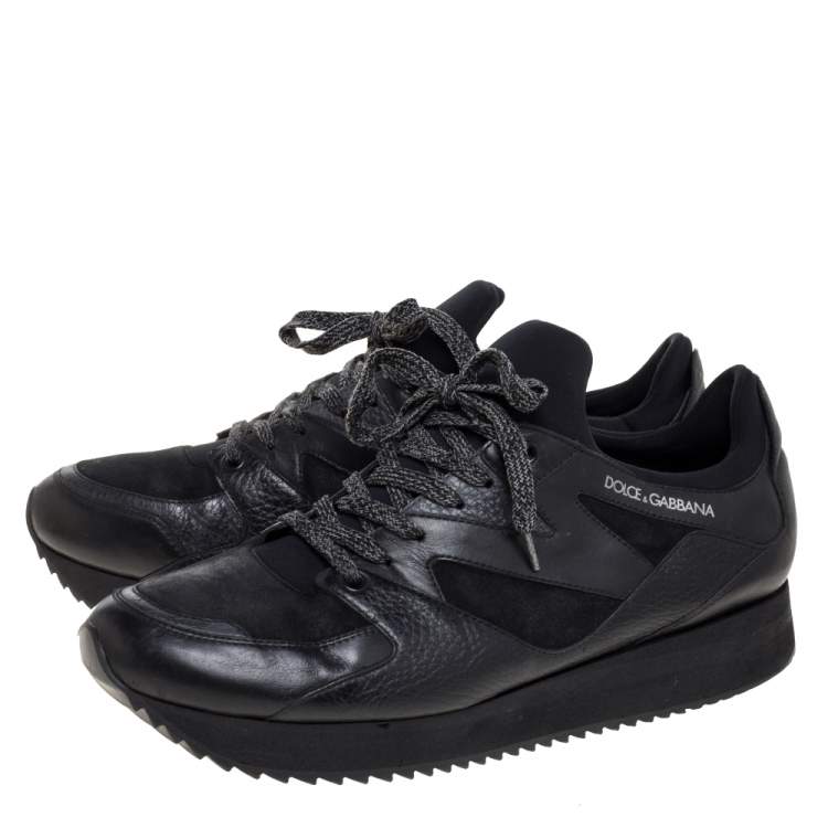 Pre Owned Dolce & Gabbana Black Leather, Fabric And Suede Low Top Sneakers Size 44