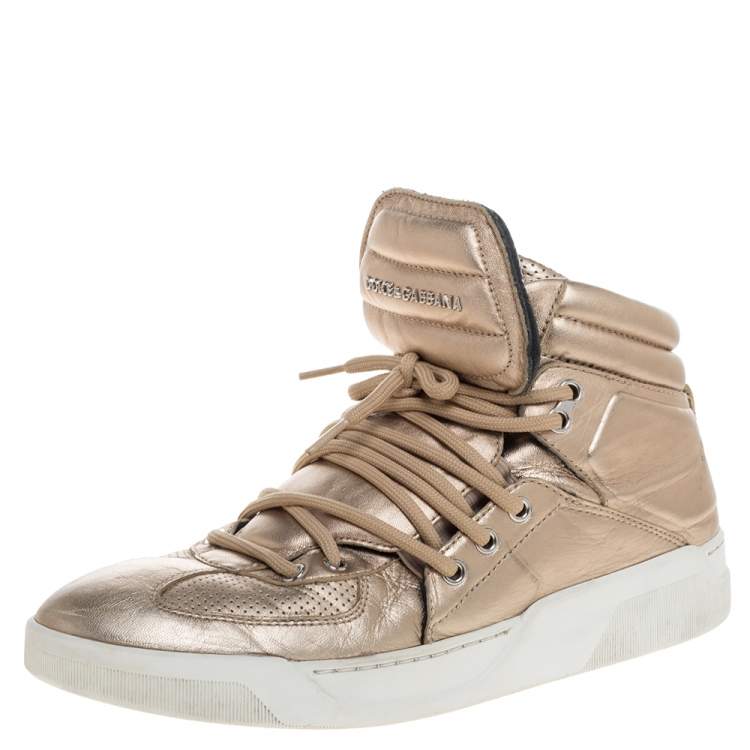 Dolce & Gabbana Metallic Gold Leather Flag High Top Sneakers Size 43 Dolce  & Gabbana | TLC